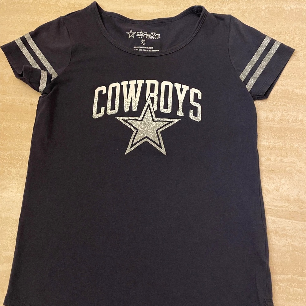 Dallas Cowboys Authentic Girls XL Navy T-Shirt with Silver Accents
